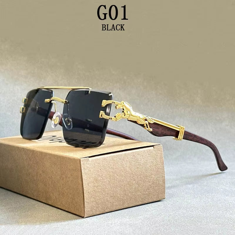 2024 Square Sunglasses for Men New Luxury Vintage Designer Rimless Sunglasses Women Trendy Fashion Glasses Gafas De Sol Hombre